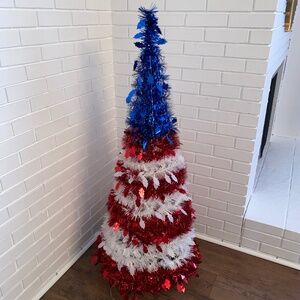 American red white & blue pop up tinsel tree with led 4ft 